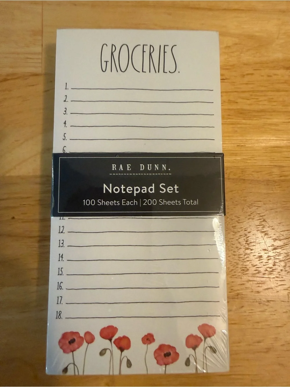 Rae Dunn White Notepad Set with Red Poppy Accents